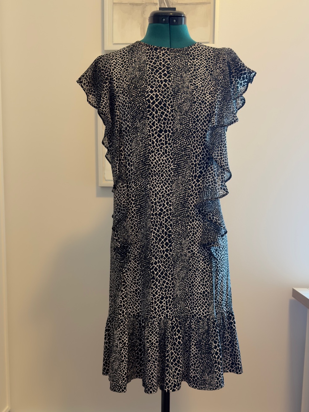 Michael Kors Black and White Ruffle Midi Dress
